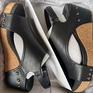 Black Leather Wedge Sandals